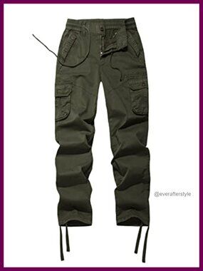 Women's Mid Rise Drawstring Cargo Pants Multi-Pocket Cotton Spandex Hiking